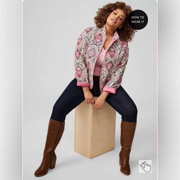 NWT Torrid Challis Quilted Jacket in Pink & White Floral Print in Size 2X - Picture 4 of 11